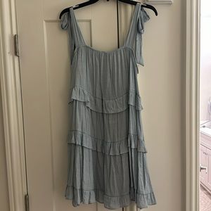 Boutique blue Flowy dress with tie shoulders